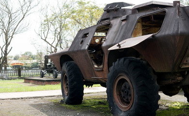 old military equipment destroyed in battles and wars. Tanks as a murder weapon.