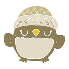 cute flat color style cartoon owl in hat