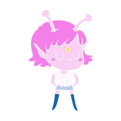 flat color style cartoon alien girl