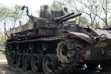 old military equipment destroyed in battles and wars. Tanks as a murder weapon.