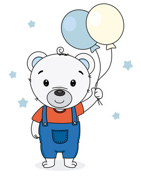 Cute bear with balloons. vector isolated