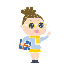 flat color style cartoon woman wearing sunglasses