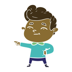 happy flat color style cartoon man pointing