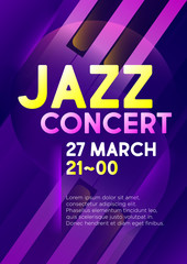 Vertical blue music jazz background with piano keys, graphic elements and text.  