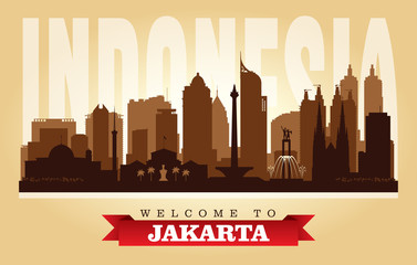 Obraz premium Jakarta Indonesia city skyline vector silhouette