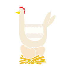 flat color style cartoon chicken sitting on eggs in nest