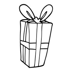 line drawing cartoon wrapped gift