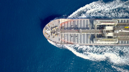 Large crude oil tanker roaring across The Mediterranean sea - Aerial image © STOCKSTUDIO