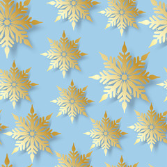 seamless pattern with gold snowflakes on blue
