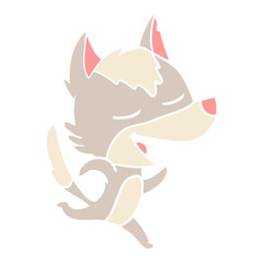 flat color style cartoon running wolf laughing
