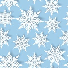 seamless pattern with white paper snowflakes on blue