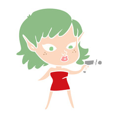 pretty flat color style cartoon girl with ray gun