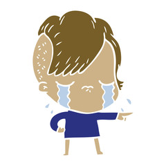 flat color style cartoon crying girl accusing