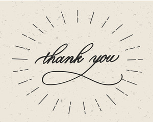 Thank you - hand lettering inscription to holiday design, black and white ink calligraphy