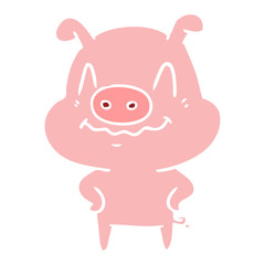 nervous flat color style cartoon pig