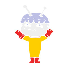 friendly flat color style cartoon spaceman waving