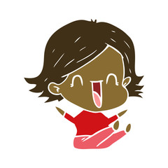 flat color style cartoon laughing woman