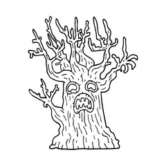 line drawing cartoon spooky tree