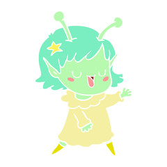 happy alien girl flat color style cartoon