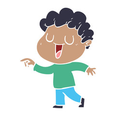 laughing flat color style cartoon man pointing