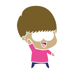 happy flat color style cartoon boy waving