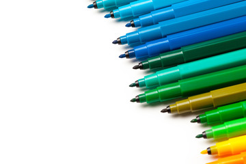 Colorful Felt Tip Pens isolated on a white background close up