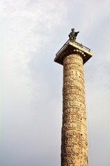 The ancient Roman marble column dedicated to Emperor Marcus Aurelius in Rome, Italy.