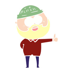 Obraz premium flat color style cartoon bearded man giving thumbs up sign