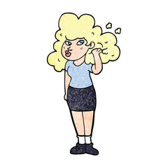 cartoon doodle girl playing with hair