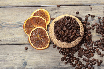coffee bean in wood bowl