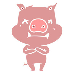 angry flat color style cartoon pig
