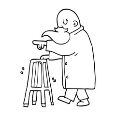 line drawing cartoon old man pointing