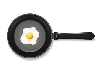 Realistic Detailed 3d Pan with Fried Egg. Vector