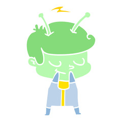 self conscious flat color style cartoon spaceman