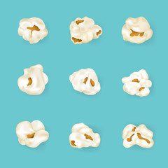 Realistic Detailed 3d Element Popcorn Set. Vector