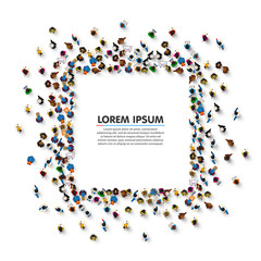 A group of people in a shape of frame banner, isolated on white background. Vector illustration