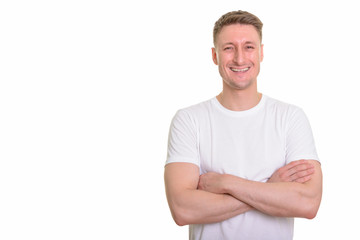 Obraz premium Handsome Caucasian man isolated against white background