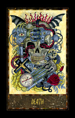 Death. Major Arcana tarot card. The Magic Gate deck. Fantasy graphic illustration with occult magic symbols, gothic and esoteric concept