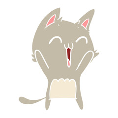 happy flat color style cartoon cat meowing