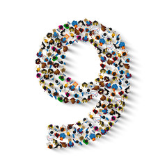 Large group of people in number 9 nine form. People font . Vector illustration