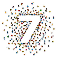 Large group of people in number 7 seven form. People font . Vector illustration