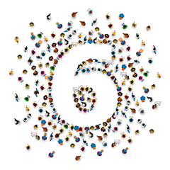 Large group of people in number 6 six form. People font . Vector illustration