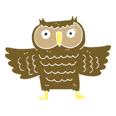 cartoon doodle owl with flapping wings