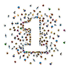 Large group of people in number 1 one form. People font . Vector illustration