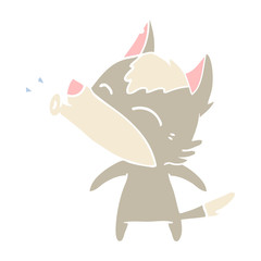 howling wolf flat color style cartoon