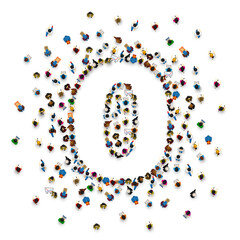 Large group of people in number 0 zero form. People font . Vector illustration - obrazy, fototapety, plakaty