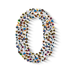 Large group of people in number 0 zero form. People font . Vector illustration - obrazy, fototapety, plakaty