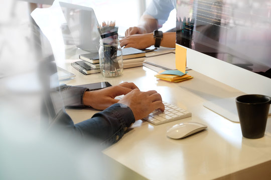 Programer Team working development software with computer on office table.