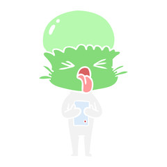 disgusted flat color style cartoon alien