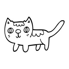 line drawing cartoon little cat